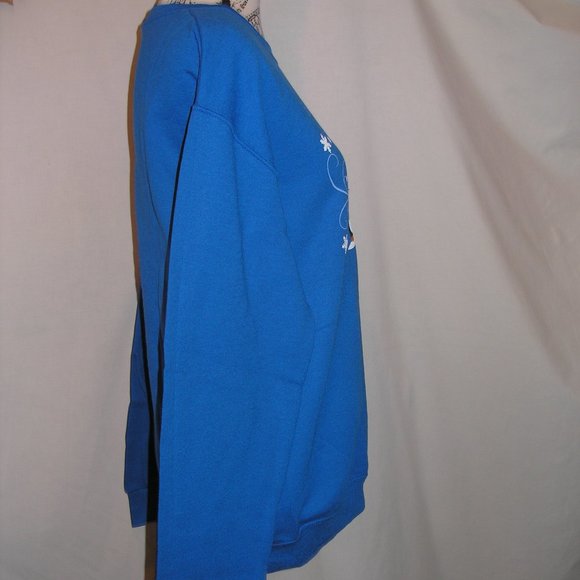 New Women's Small Jerzees Blue Fleece Sweatshirt Screen Printed Penguins - Picture 6 of 13